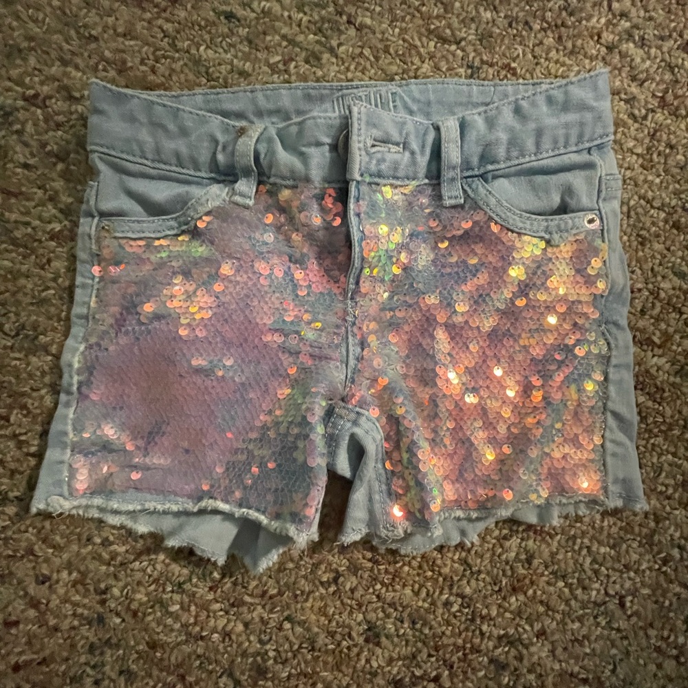 Light blue Justice shorts with iridescent sequin